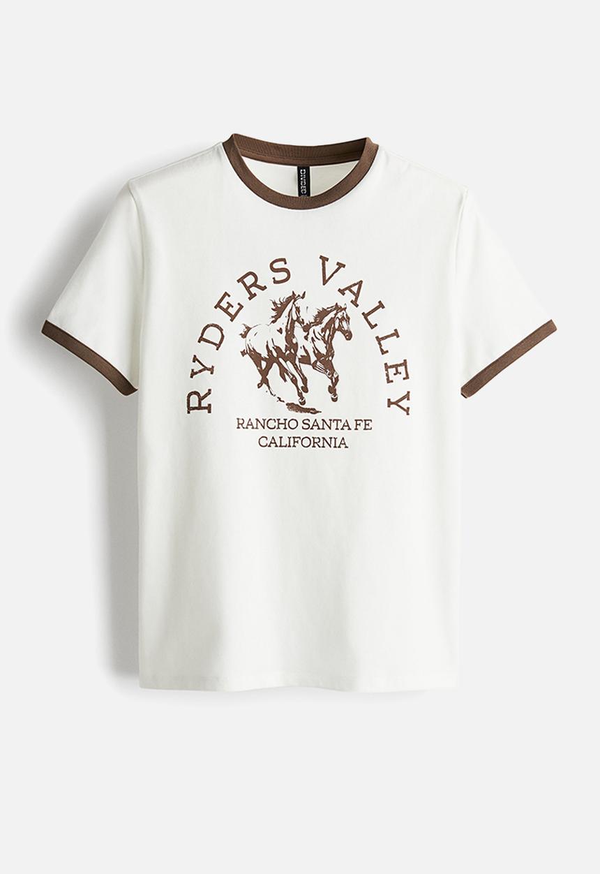 H&M - Printed t-shirt - cream horses