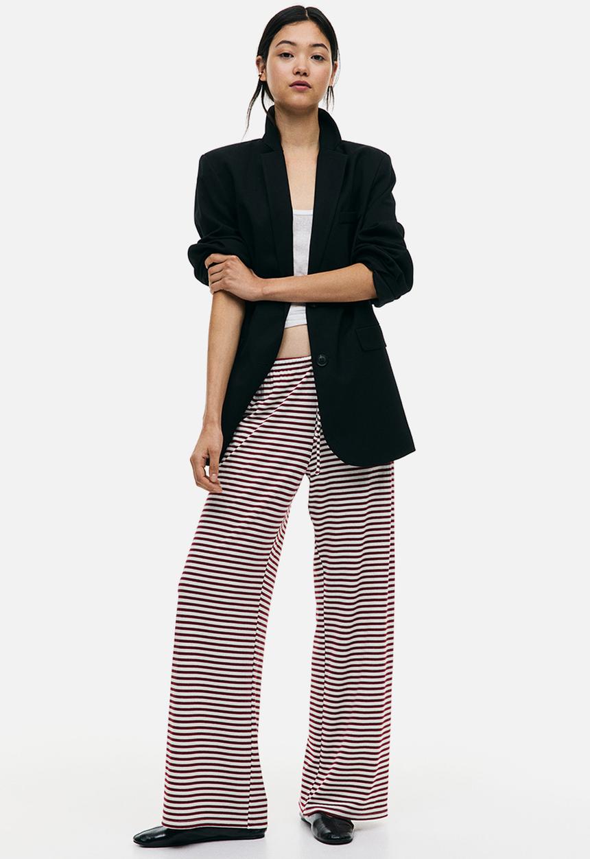 H&M - Wide drawstring trousers - burgundy striped 