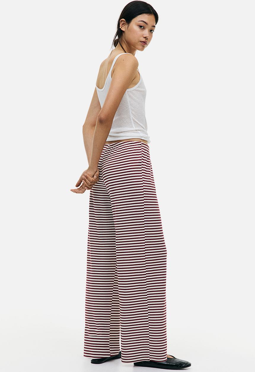 H&M - Wide drawstring trousers - burgundy striped 