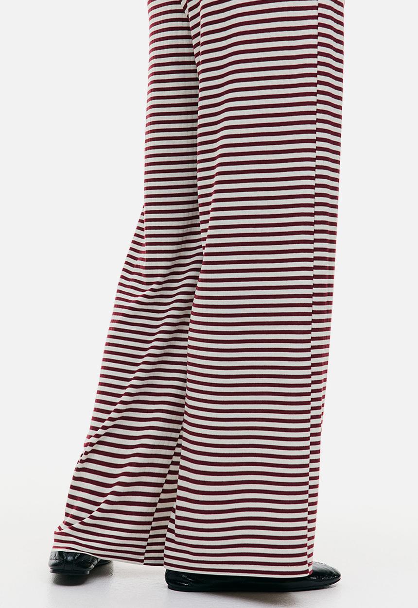 H&M - Wide drawstring trousers - burgundy striped 