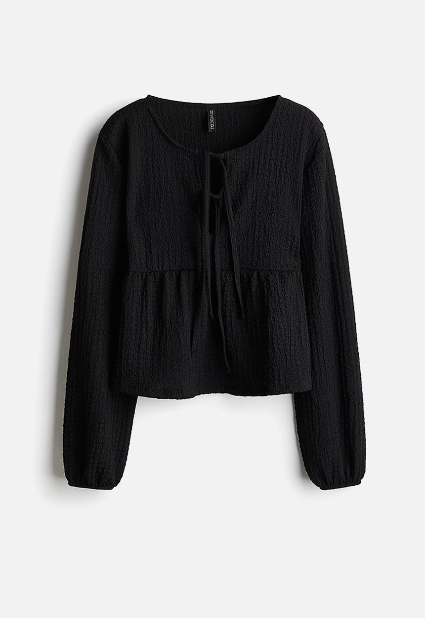 H&M - Crinkled tie-detail top - black