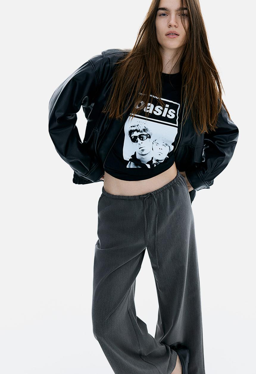H&M - Twill drawstring trousers - dark grey marl