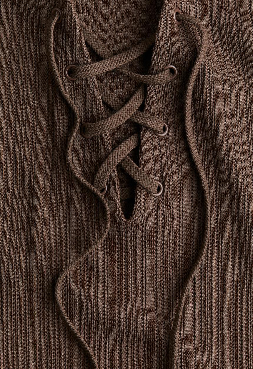Lacing-detail bodycon dress - dark brown - 1261089003