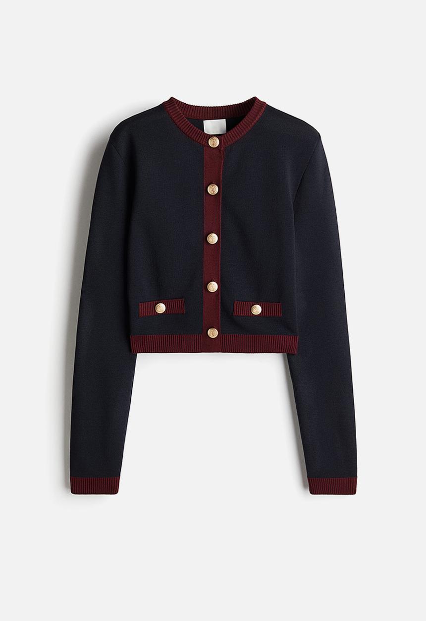 *未使用　MYNE　KNIT CARDIGAN/BLUE Fine-knit cardigan - navy blue/burgundy - 1263494007