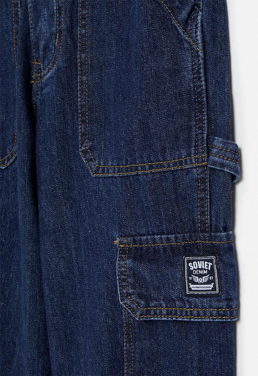SOVIET - Boys Oversized Cargo Denim - Dark Indigo