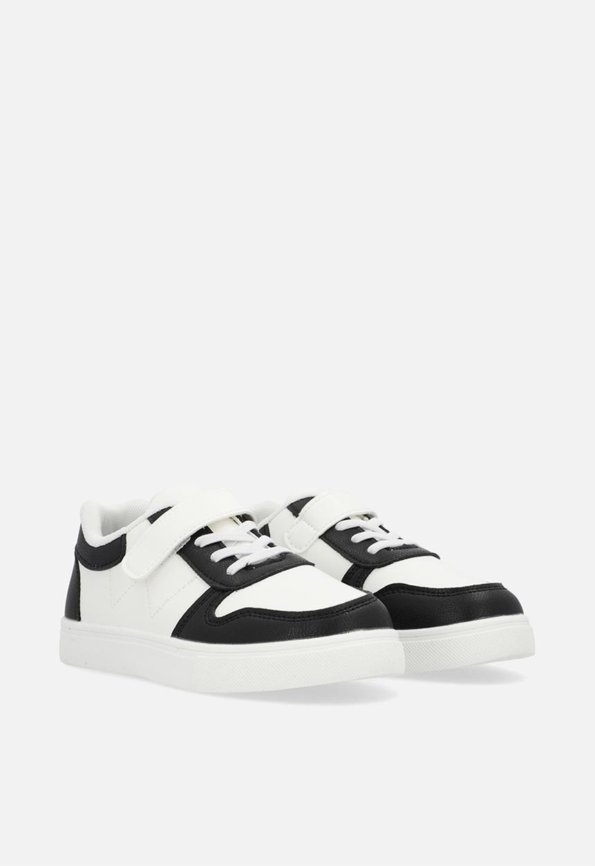 Pop Candy - Contrast lace & adjustable fasteners sneakers-black & white