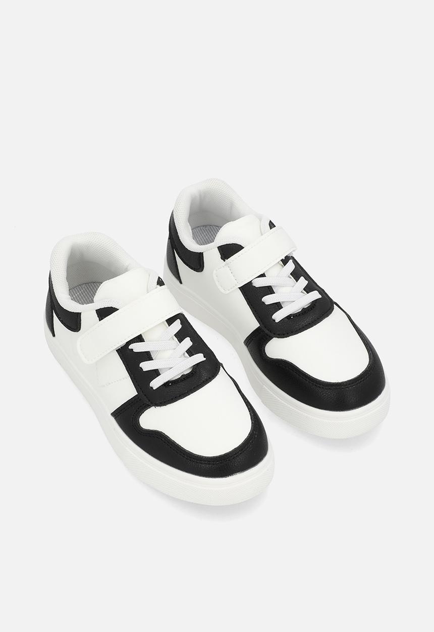 Pop Candy - Contrast lace & adjustable fasteners sneakers-black & white