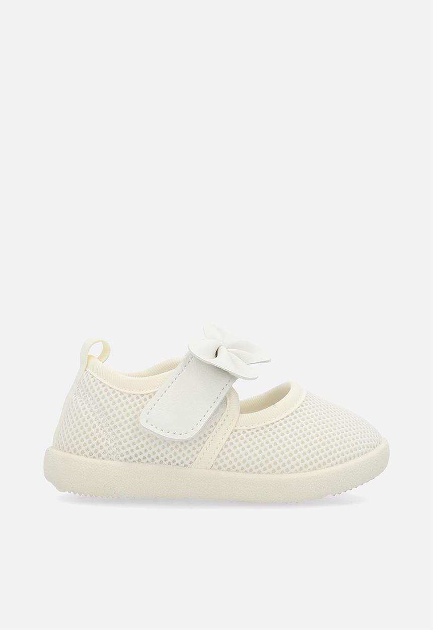 Pop Candy - Bow décor adjustable fastener sneaker - ivory/white