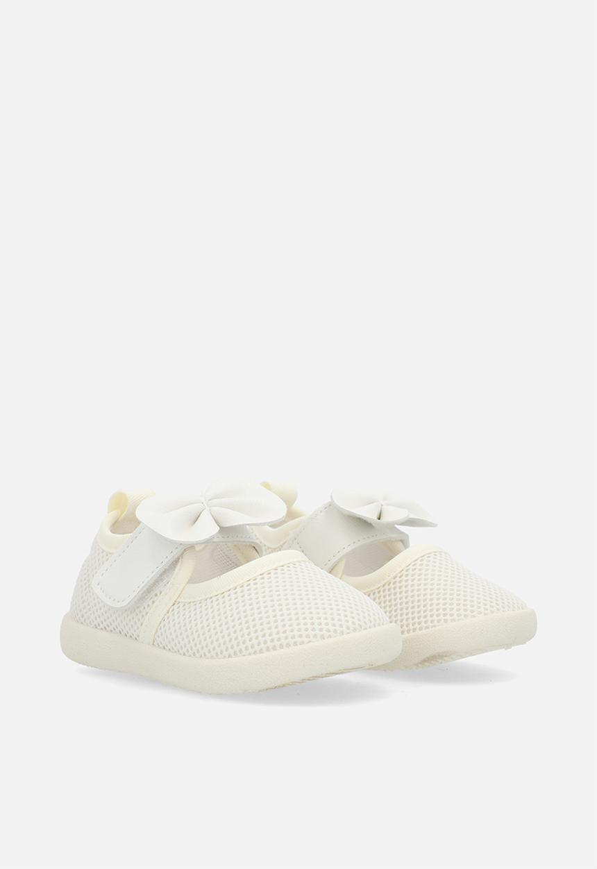 Pop Candy - Bow décor adjustable fastener sneaker - ivory/white