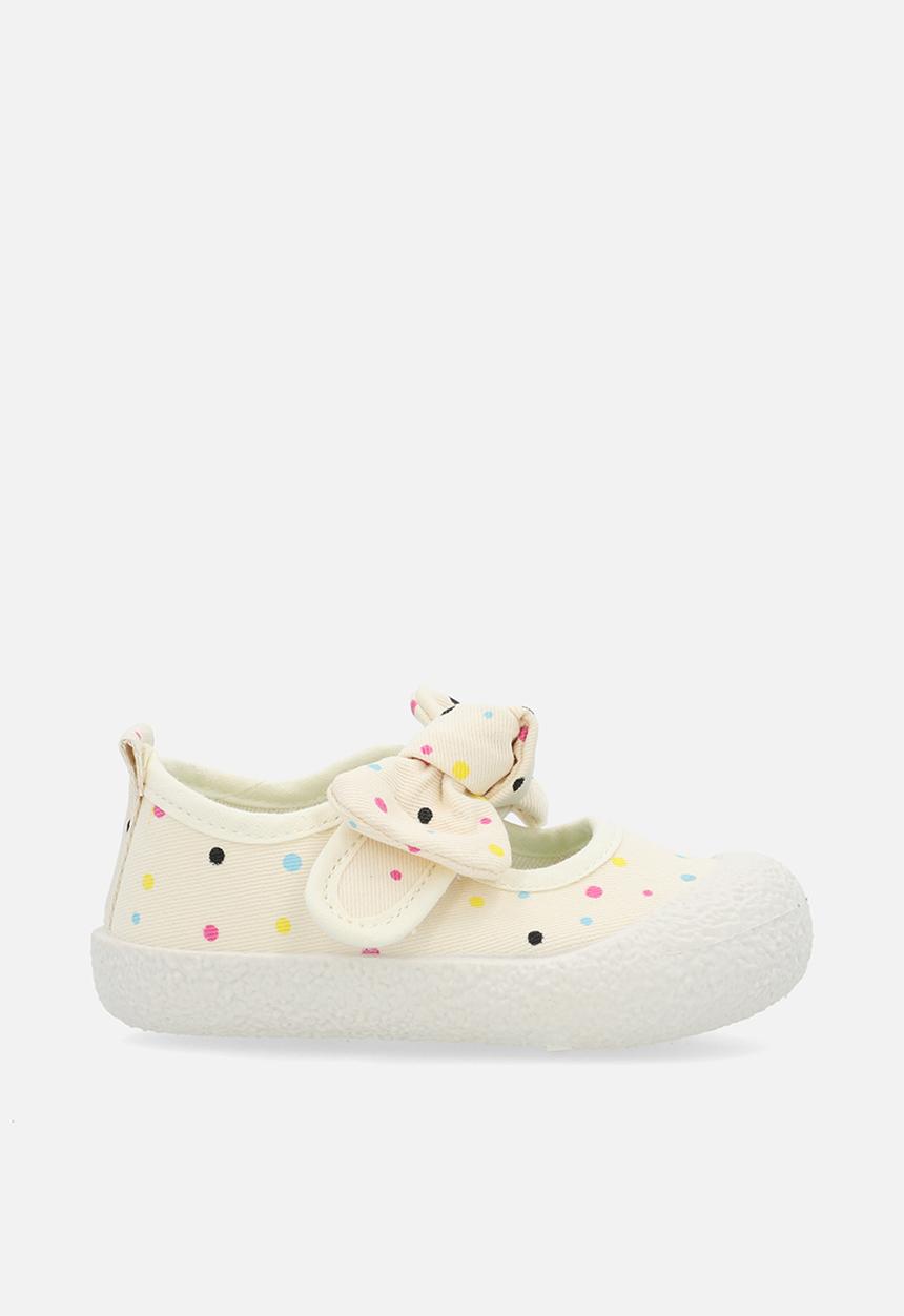 Pop Candy - Bow detailed velcro strap sneakers - ecru/polka dots