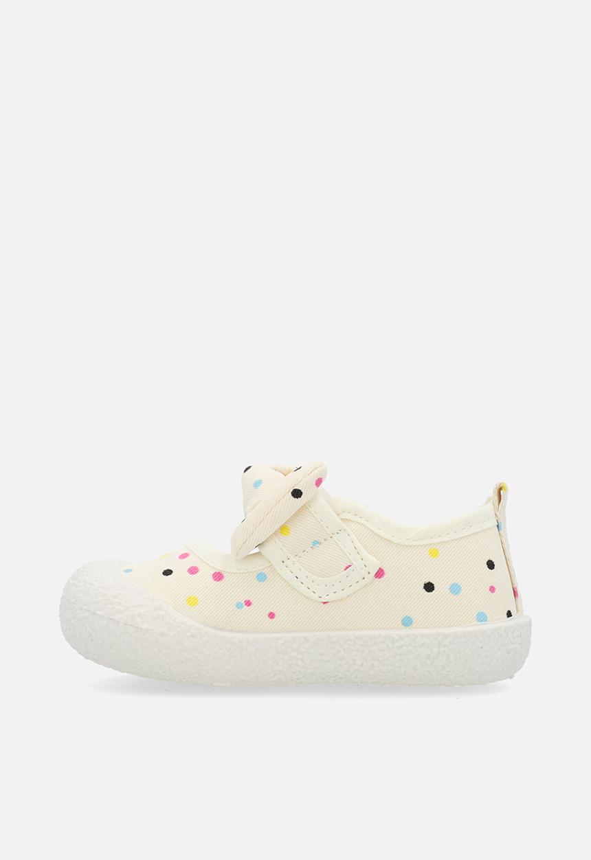 Pop Candy - Bow detailed velcro strap sneakers - ecru/polka dots