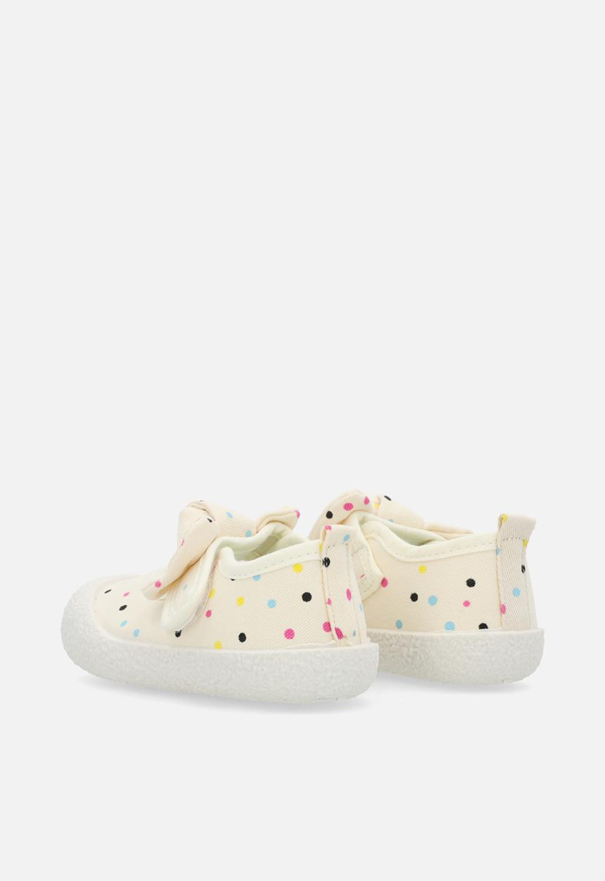 Pop Candy - Bow detailed velcro strap sneakers - ecru/polka dots