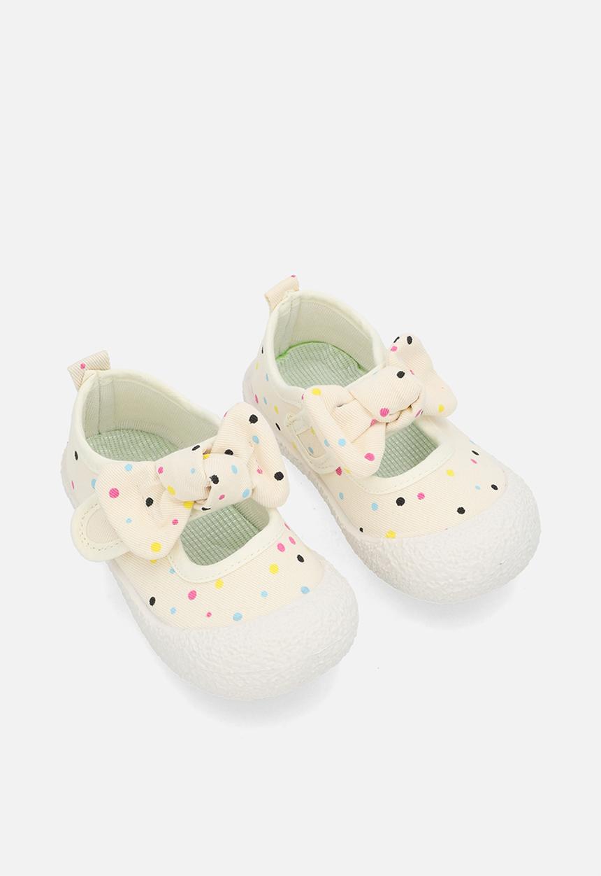 Pop Candy - Bow detailed velcro strap sneakers - ecru/polka dots