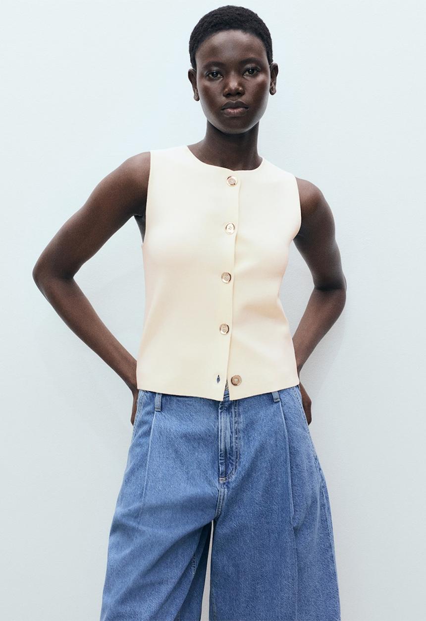 MANGO - Vest Pinipon - Light Beige