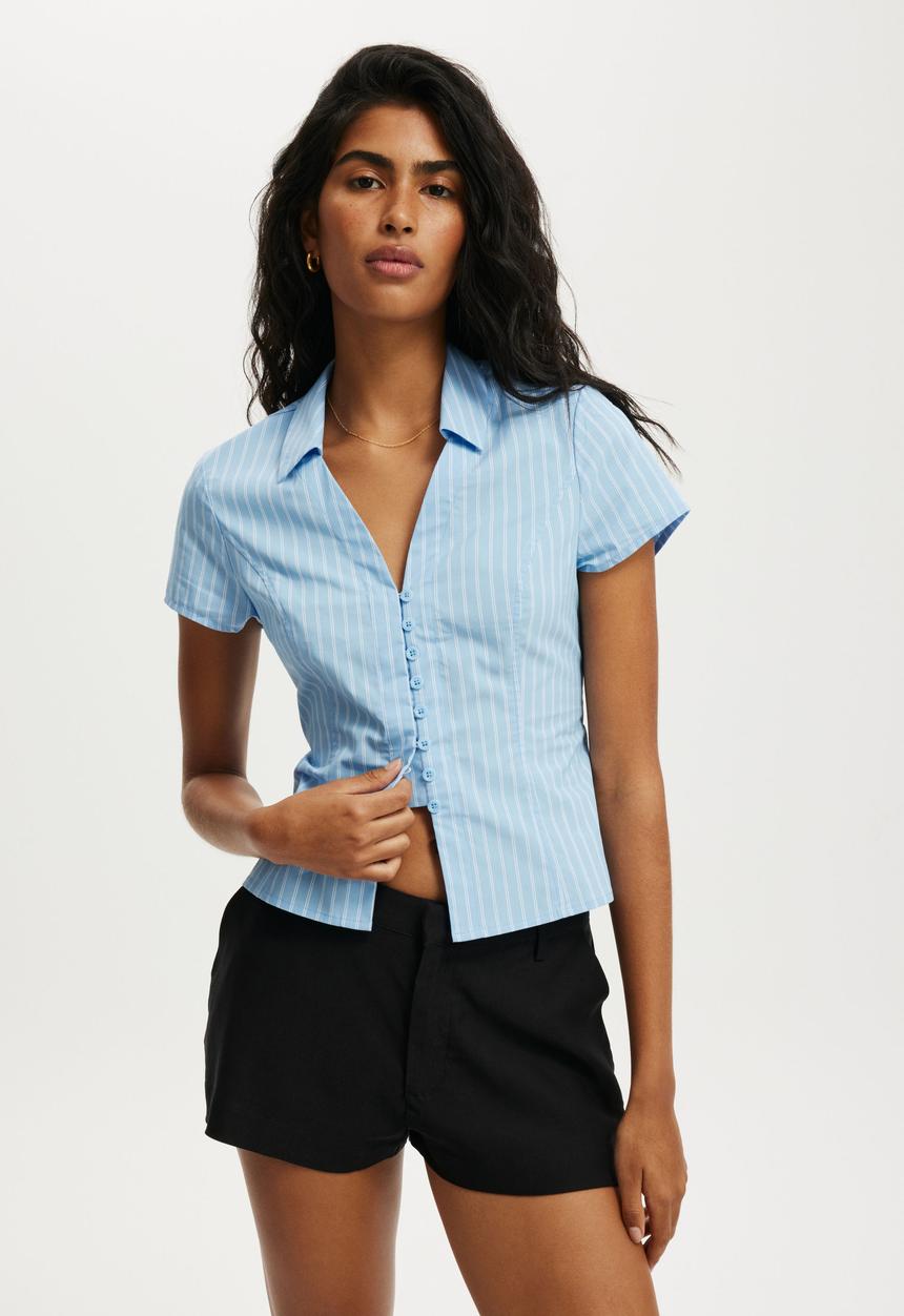 Cotton On - Short sleeve fitted shirt - blue stripe