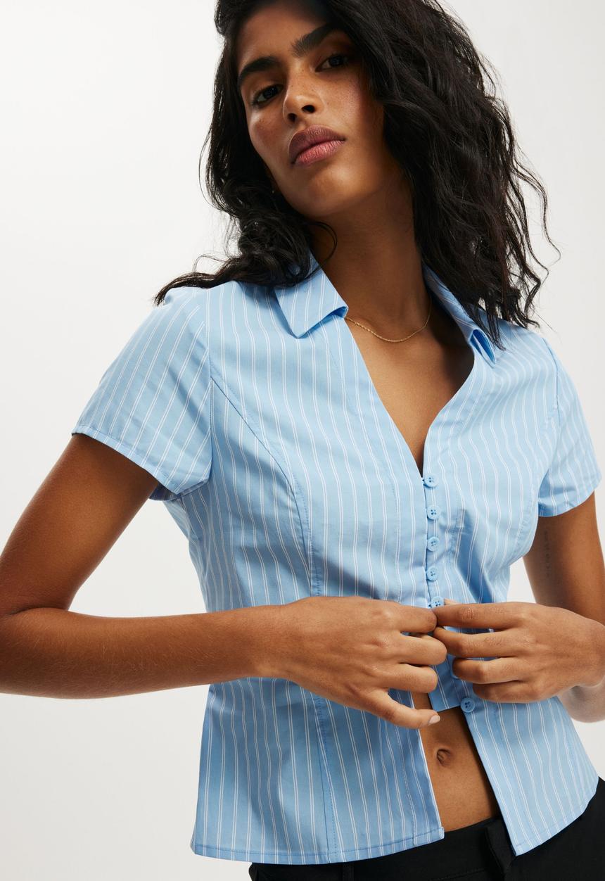 Cotton On - Short sleeve fitted shirt - blue stripe