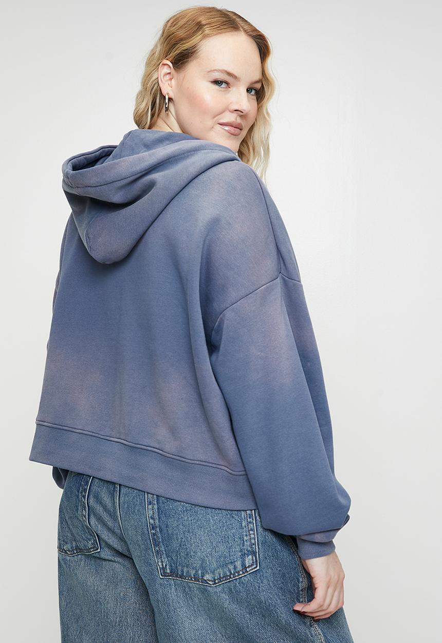 Cotton On - Plus classic fleece oversized zip through hoodie-washed blue