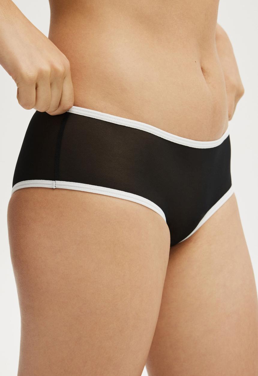 Cotton On - Sporty Mesh Cheeky Boyleg Brief - Black/White