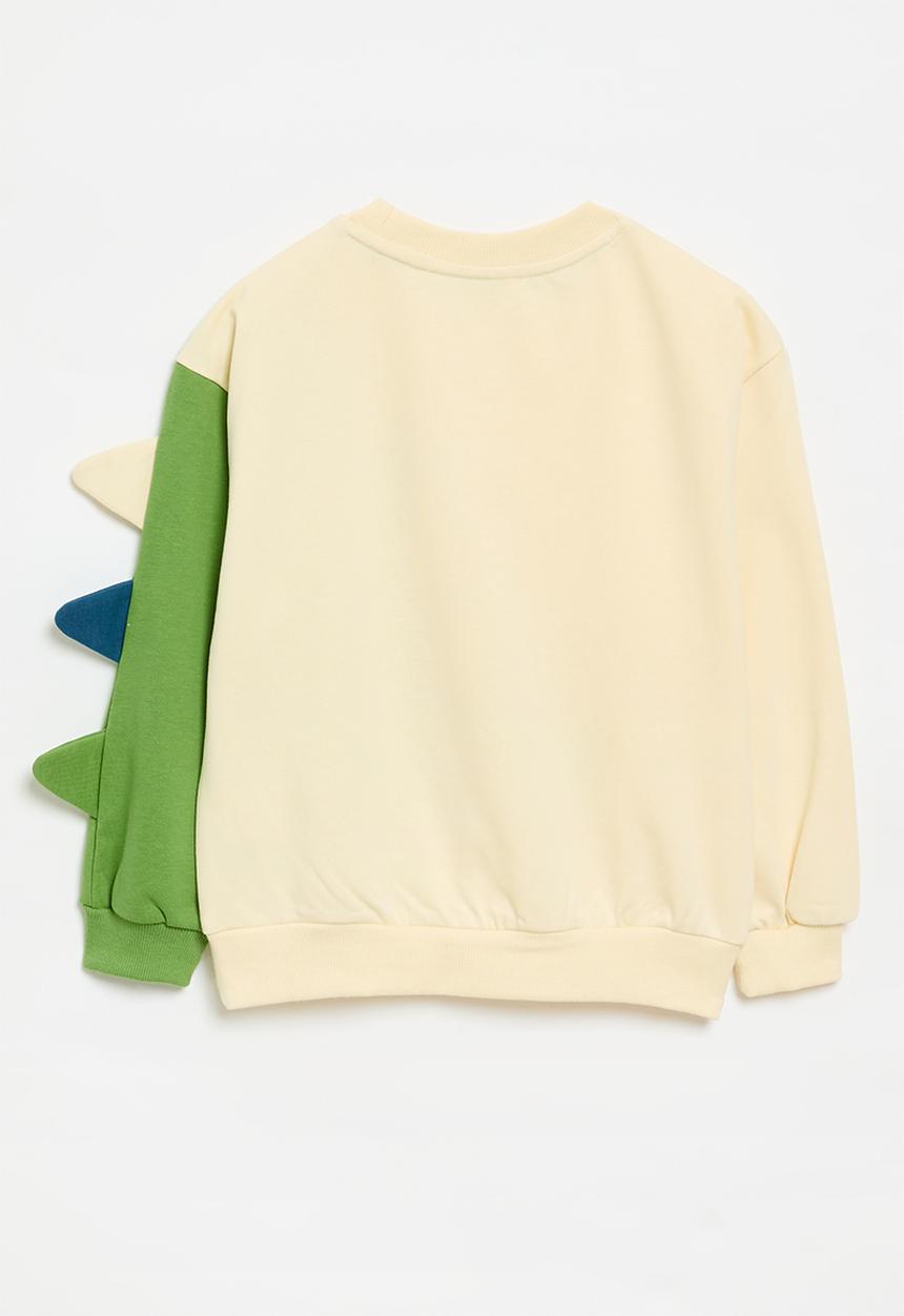 Pop Candy - Dino applique sweat top-ecru & green
