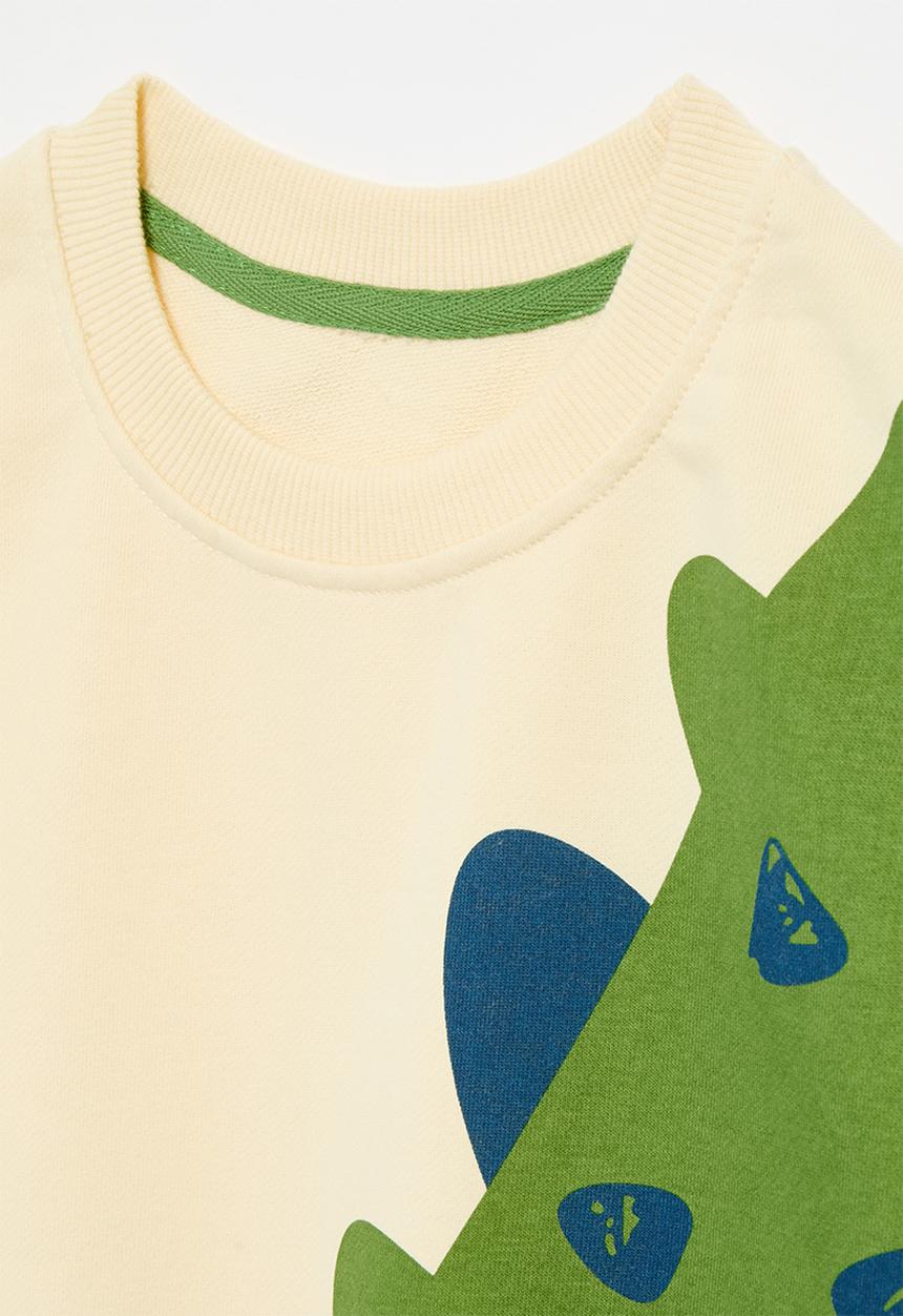 Pop Candy - Dino applique sweat top-ecru & green