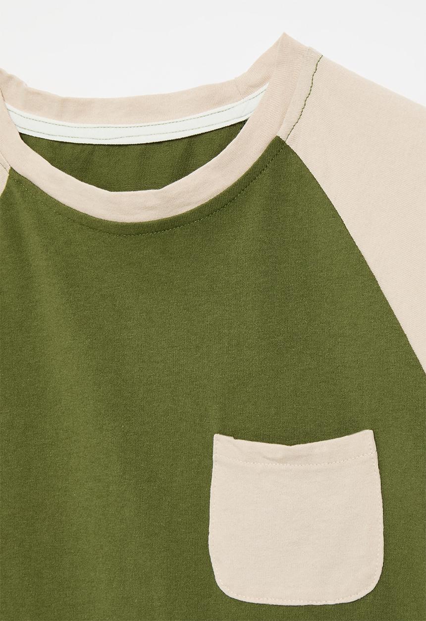 Pop Candy - Contrast reglan tee - ecru & green