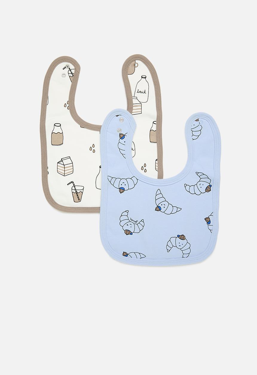 Cotton On - 2 pack the baby bib - chocolate milk & dawn blue/petit croissant