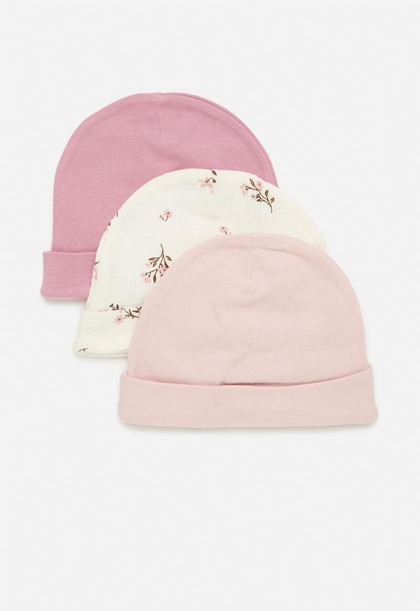 Pop Candy - 3 Pack beanie set-pink & ecru