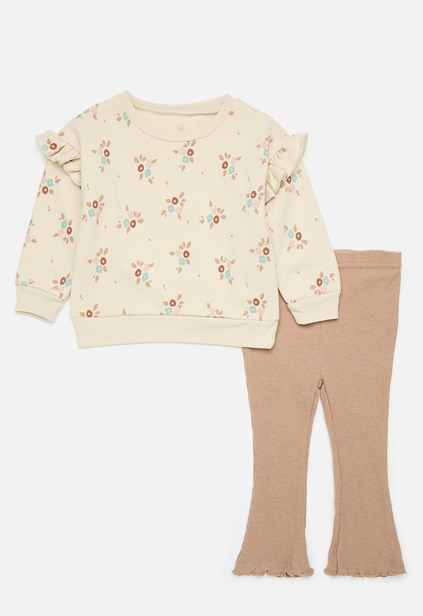 Pop Candy - Frilled sweat top & legging set - beige