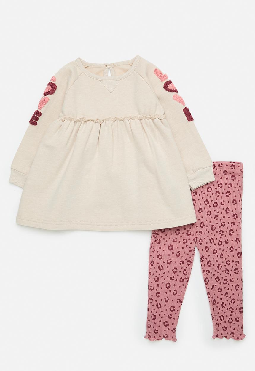 Pop Candy - Dress & legging - beige & red