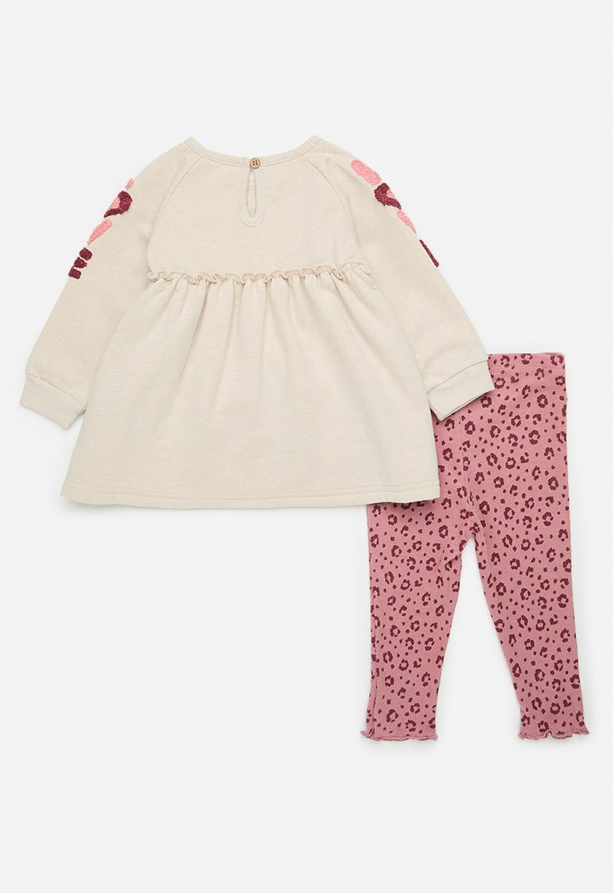 Pop Candy - Dress & legging - beige & red