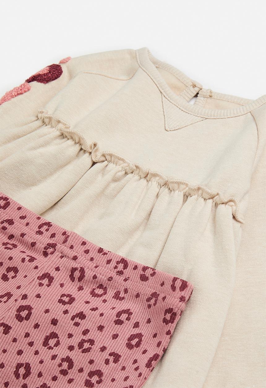 Pop Candy - Dress & legging - beige & red
