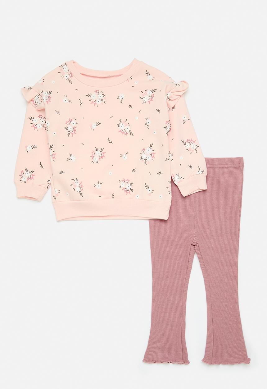 Pop Candy - Frilled sweat top & legging set - pink & mauve
