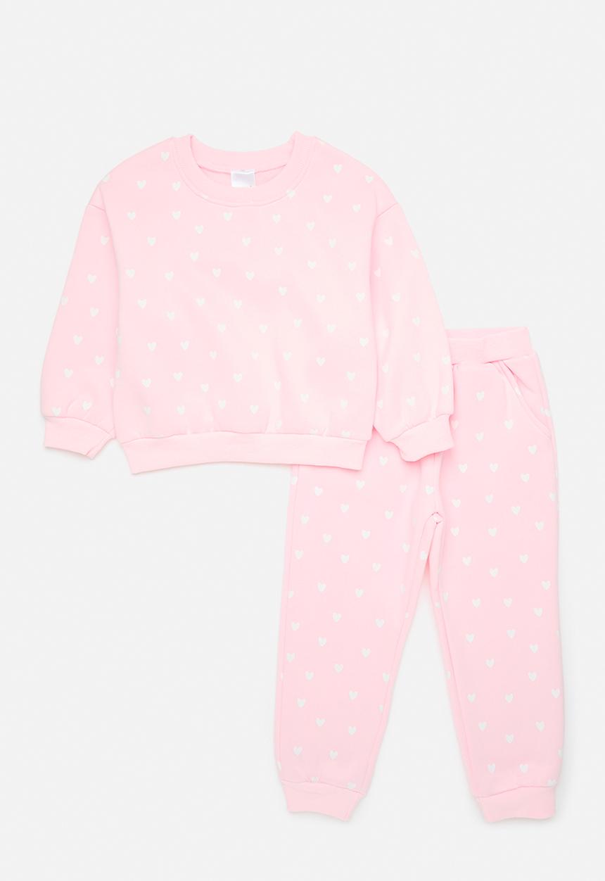 Pop Candy - Heart print sweat set - pink & white