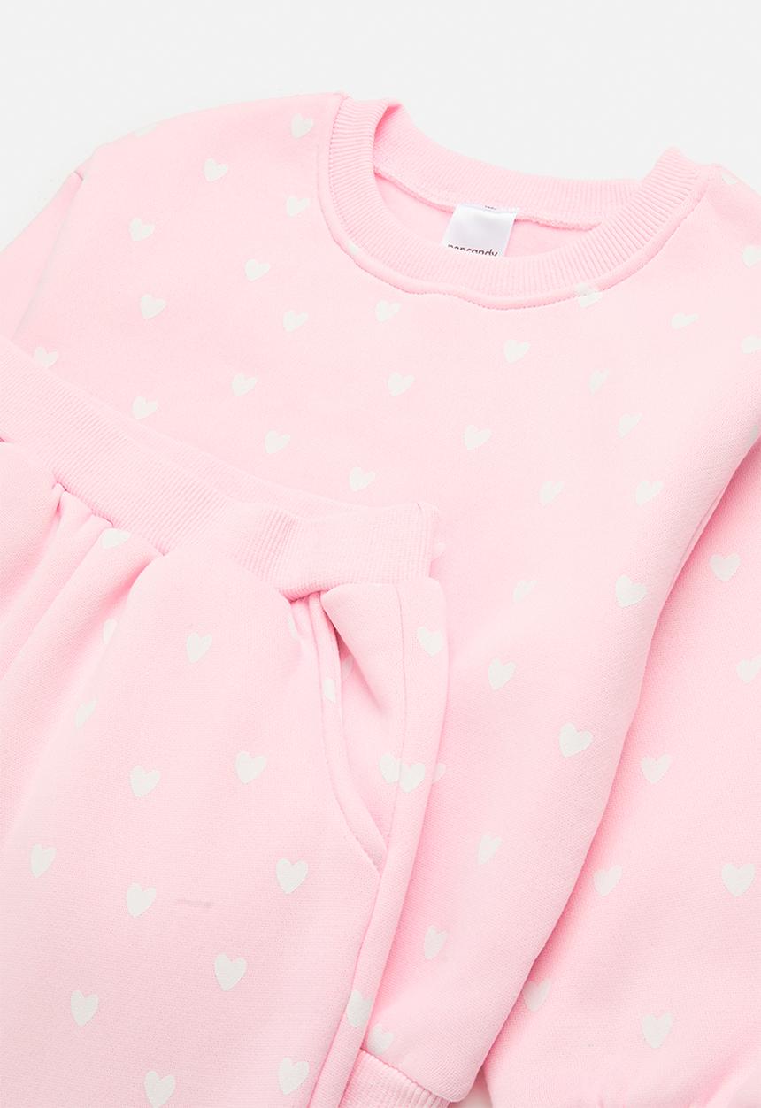 Pop Candy - Heart print sweat set - pink & white