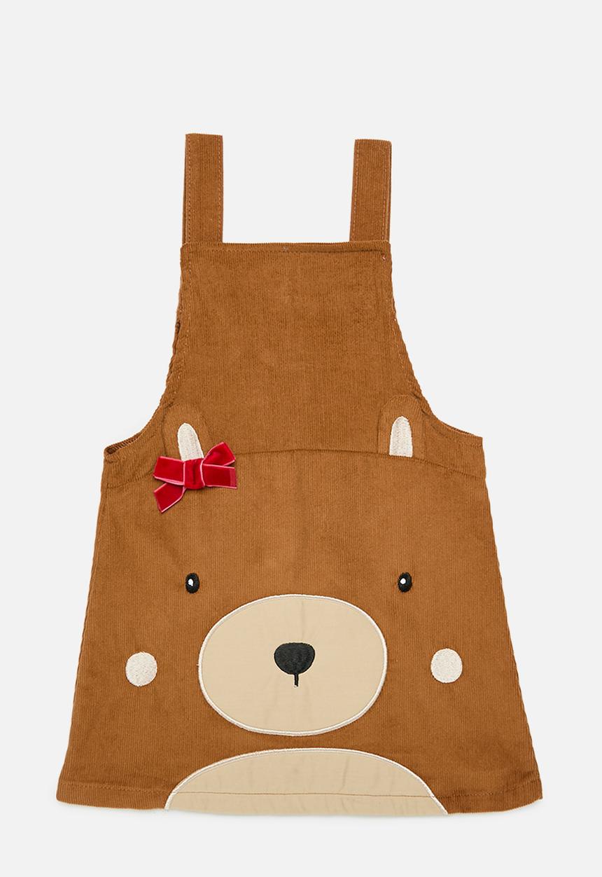 Pop Candy - Bear applique pinafore - brown