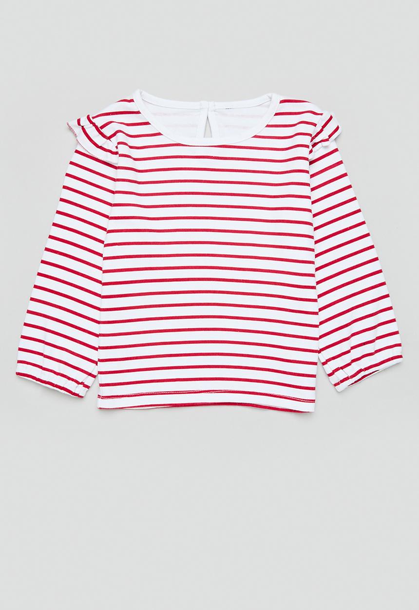 Pop Candy - Striped frilled tee - red & white