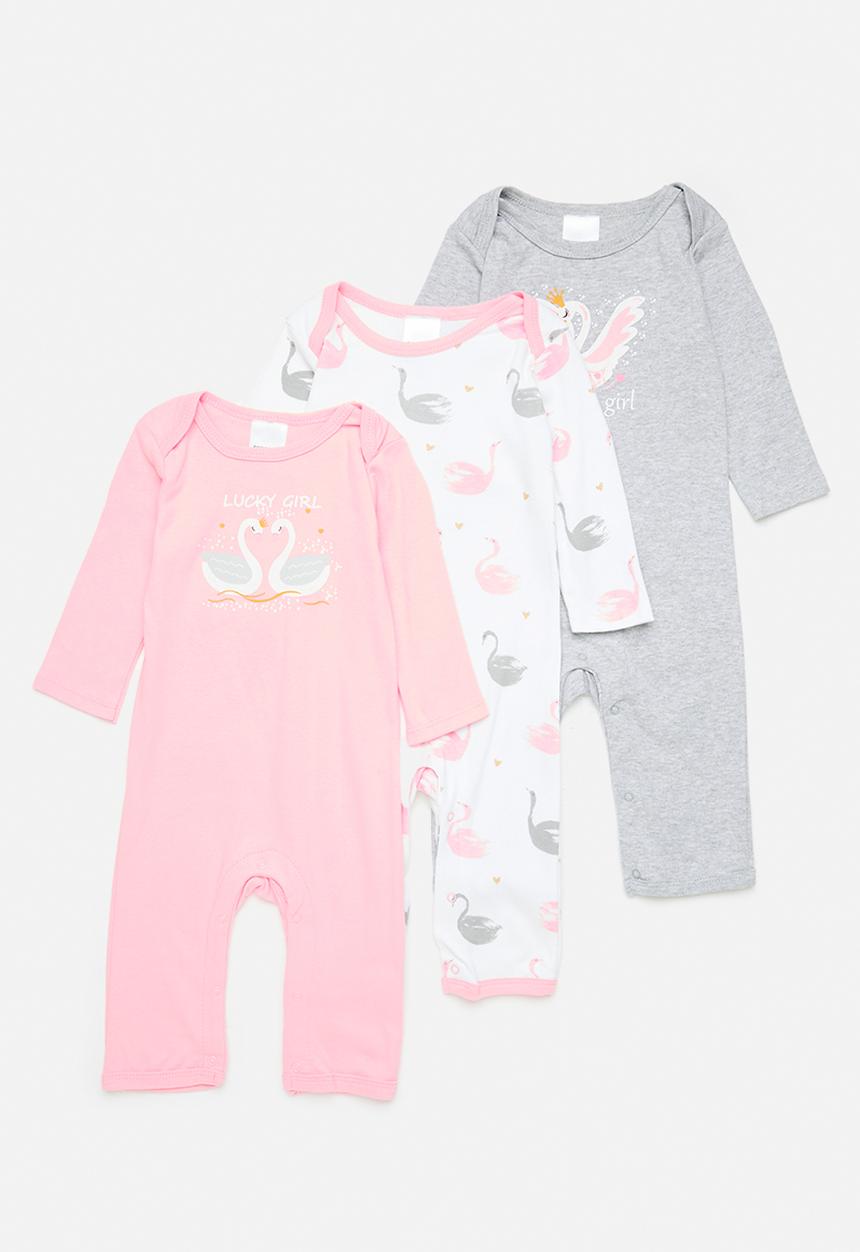 Pop Candy - 3 pc romper set - pink/multi/grey