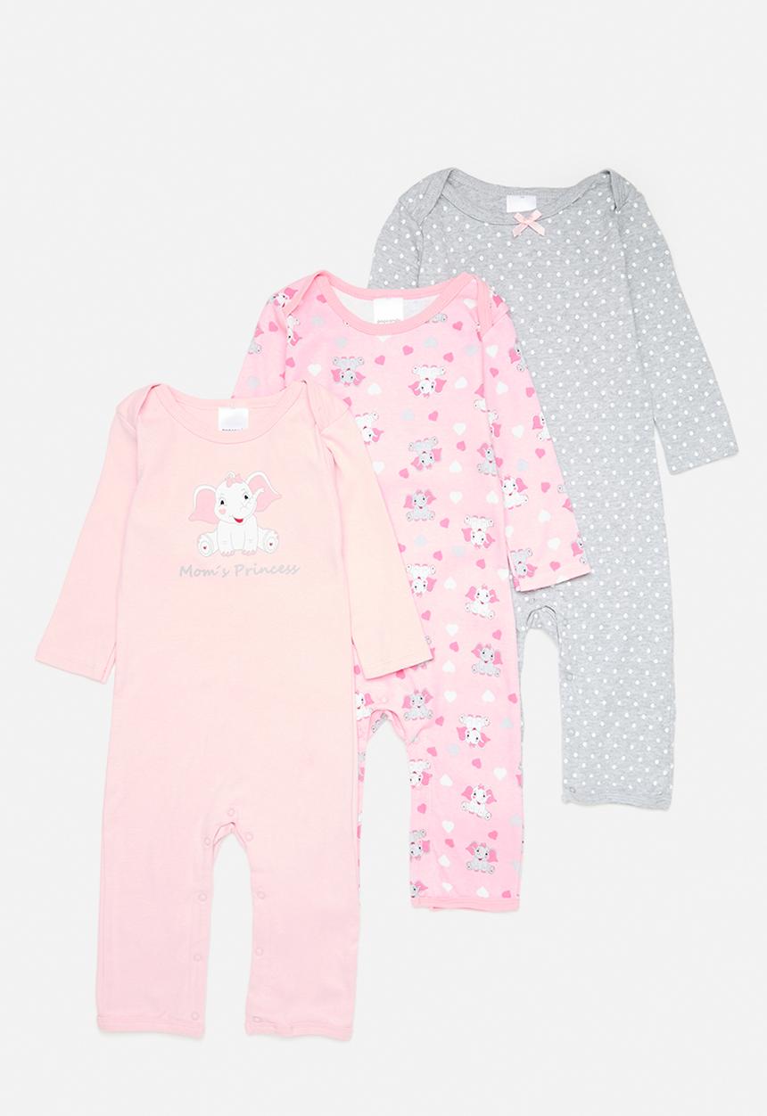 Pop Candy - 3 pc romper set - grey/multi/pink