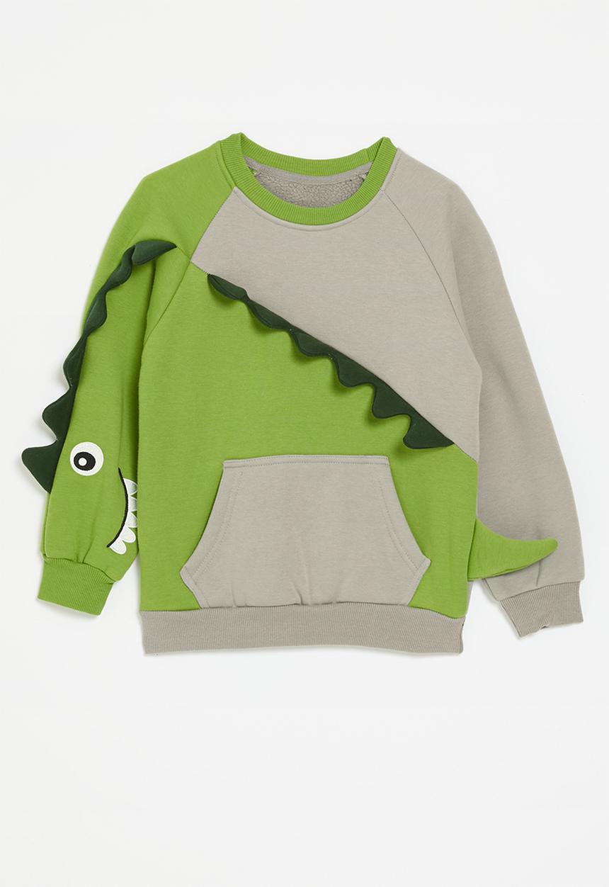 Pop Candy - Dino applique sweat top - grey & green