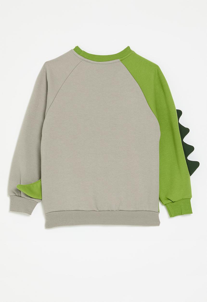Pop Candy - Dino applique sweat top - grey & green