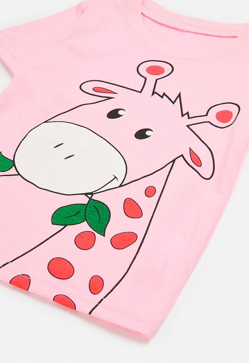 Pop Candy - Placement print pj top with shorts - pink/giraffe/giraffe spots