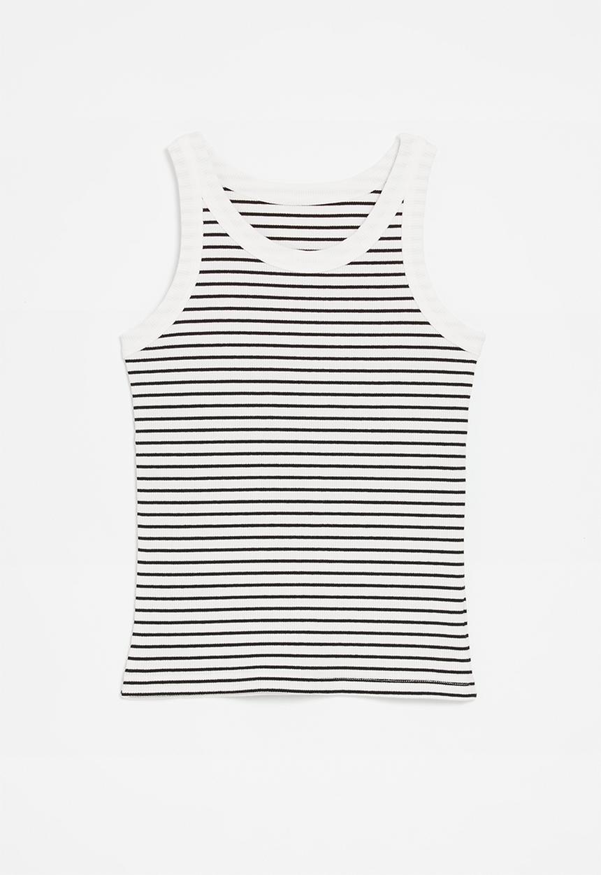 Pop Candy - Tank top with contrast rib - black stripe/white