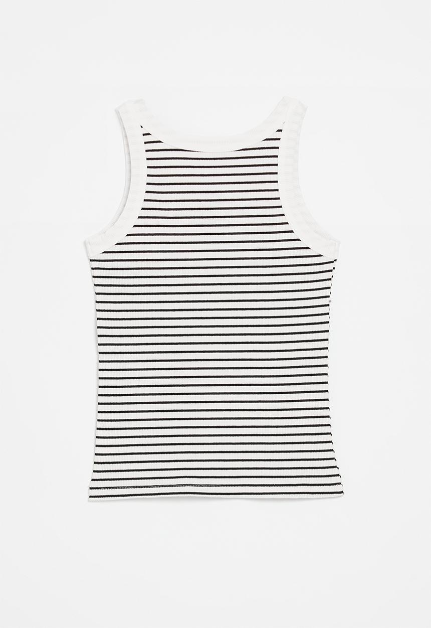 Pop Candy - Tank top with contrast rib - black stripe/white