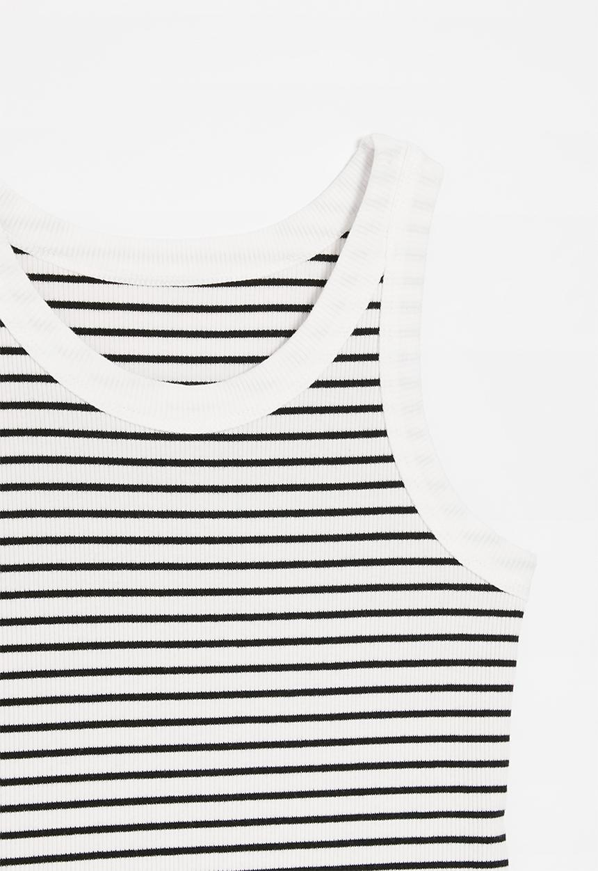 Pop Candy - Tank top with contrast rib - black stripe/white