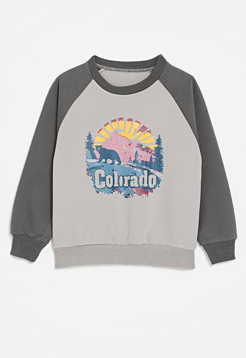 Pop Candy - Printed reglan sleeve sweat top-grey