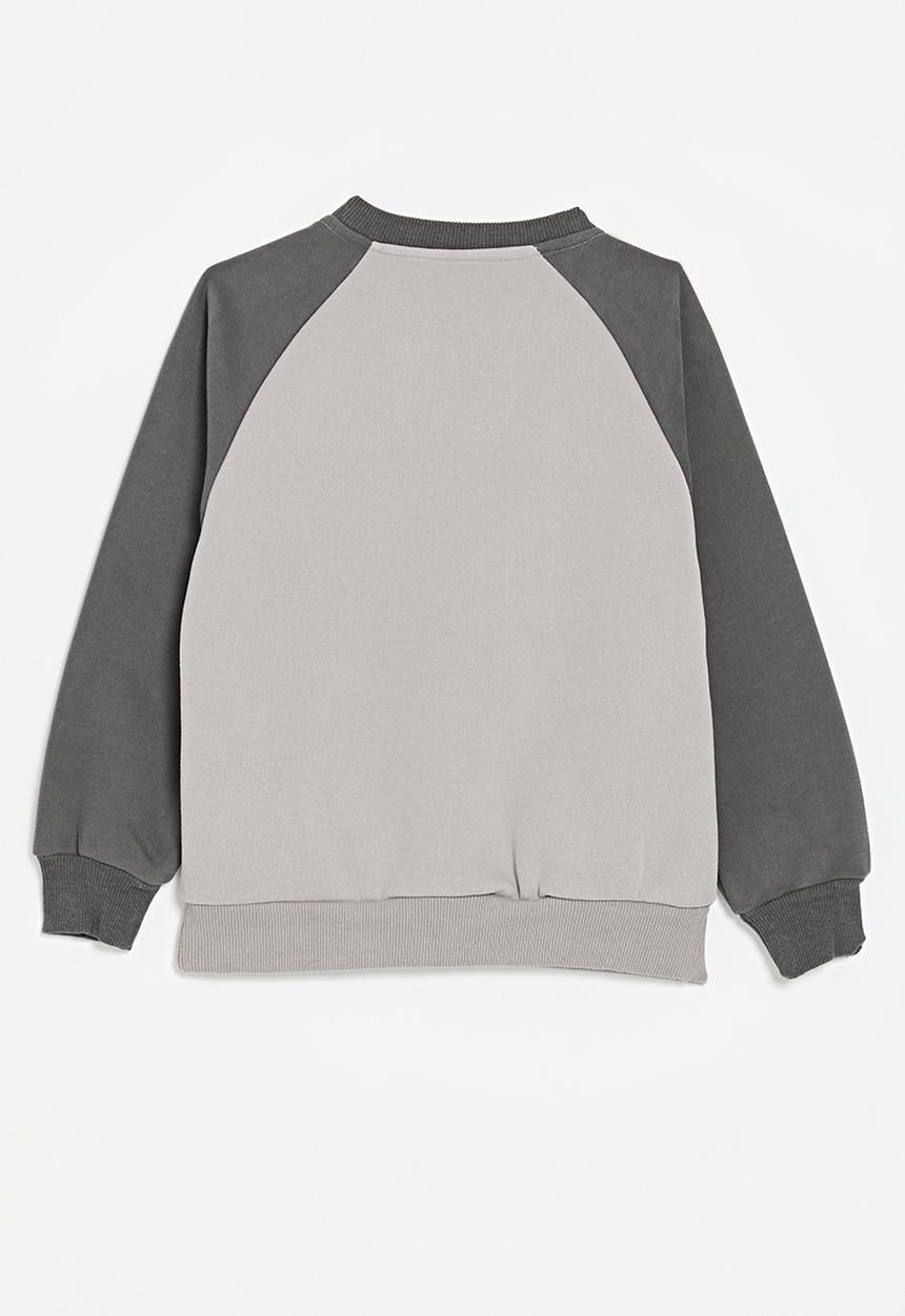 Pop Candy - Printed reglan sleeve sweat top-grey
