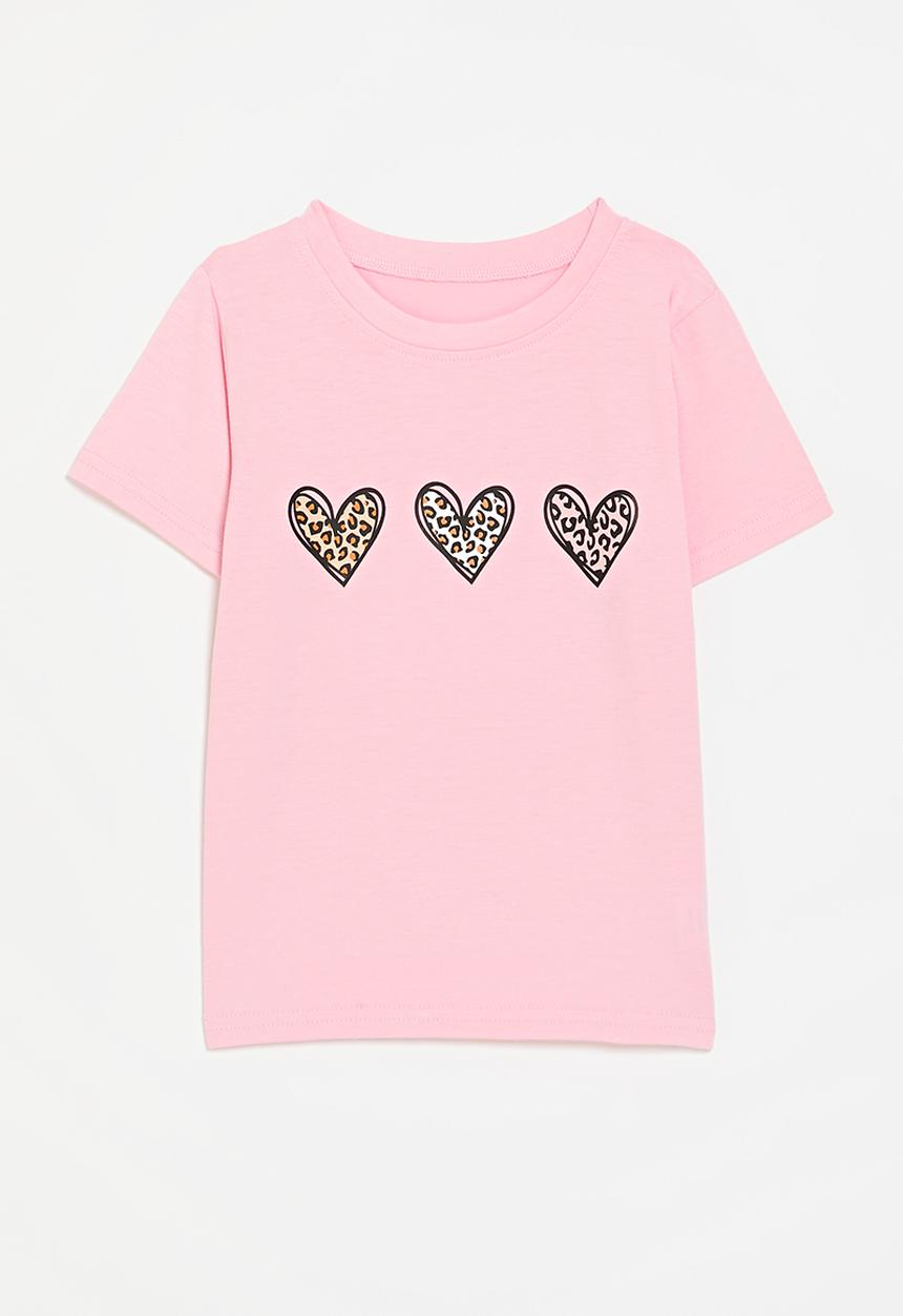 Pop Candy - Heart placement print tee - pink/leopard print