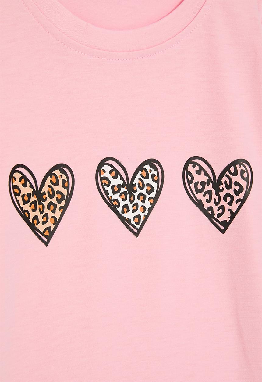 Pop Candy - Heart placement print tee - pink/leopard print