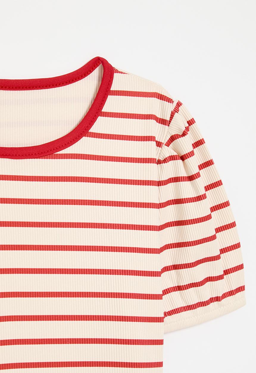 Pop Candy - Striped tee-red & ecru