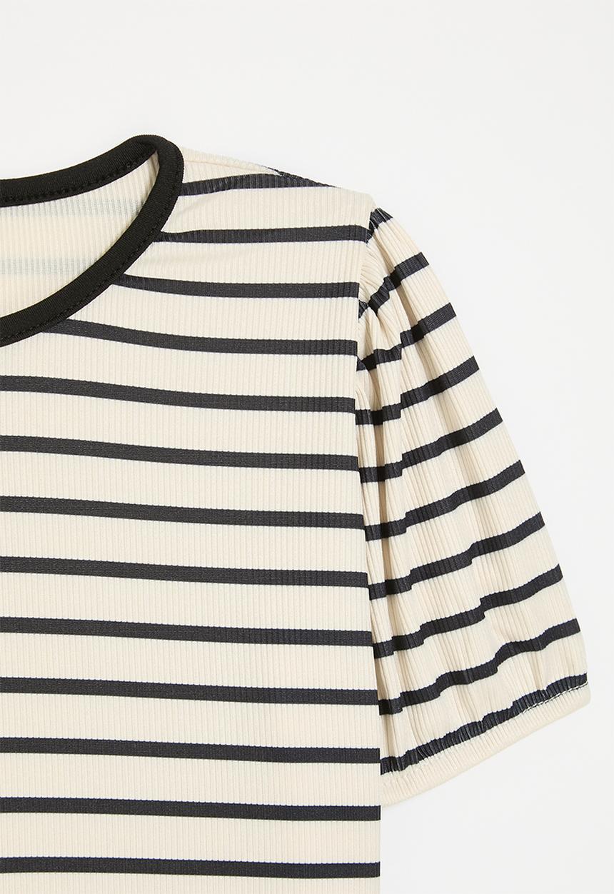 Pop Candy - Striped tee-black & ecru